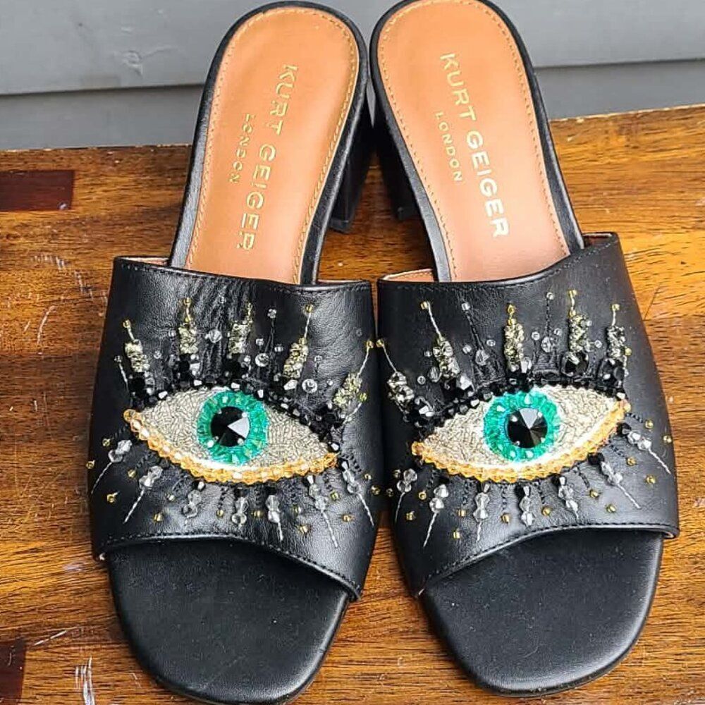 Kurt Geiger Beaded Evil Eye Chunky Leather Sandals size 361/2 Euro size
